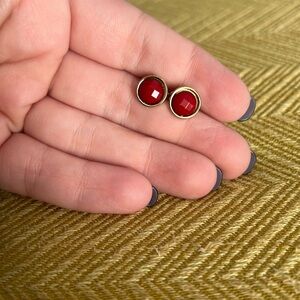 Vintage red faceted stud gold toned earrings